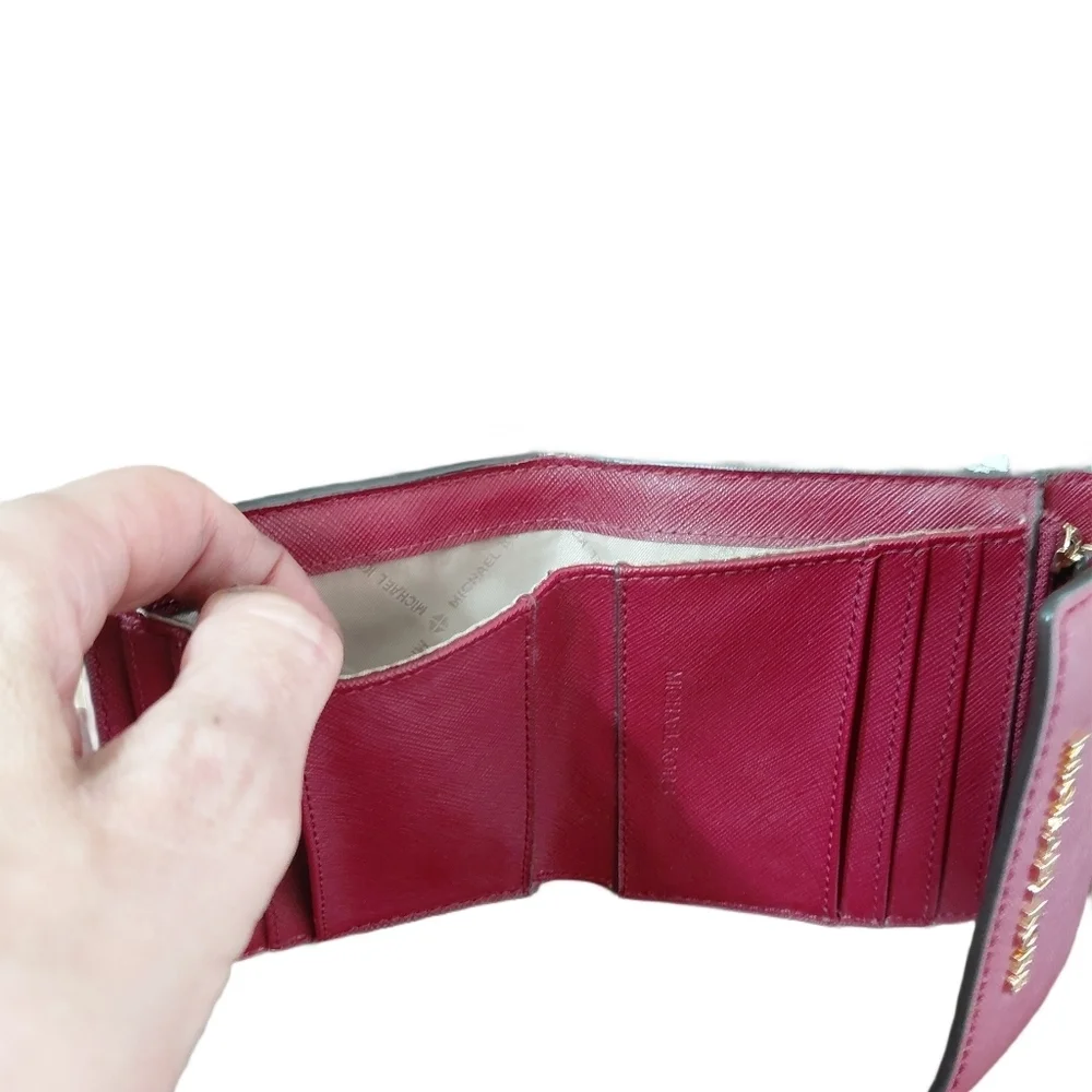 Michael Kors Wallet Small Burgundy Saffiano Leather Tri-fold
